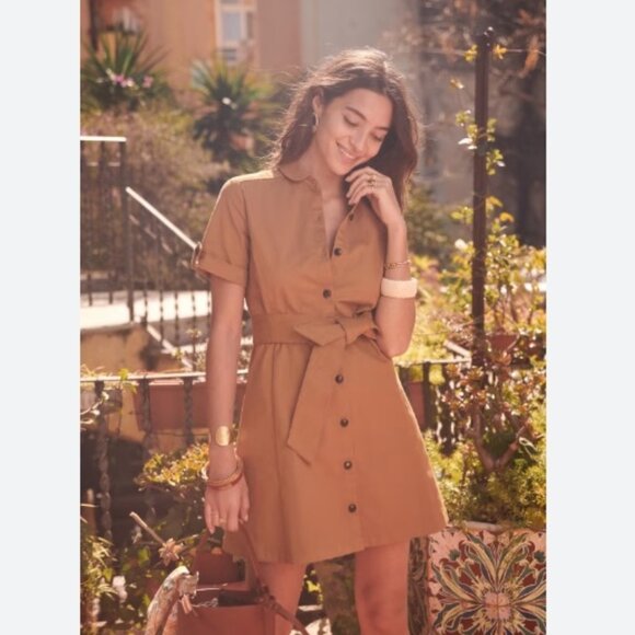 Sezane Camel Button-Up Mini Dress - Picture 1 of 4